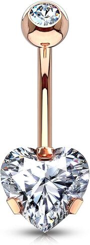 Forbidden Body Jewelry 14g Tri-Prong Heart Shaped CZ Solitaire Belly Button Ring in Saudi Arabia