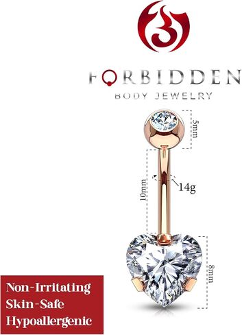 Forbidden Body Jewelry 14g Tri-Prong Heart Shaped CZ Solitaire Belly Button Ring in Saudi Arabia