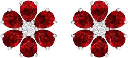 Silver Smile - 925 Sterling Silver Flowers Stud Earrings for Women | Attractive Small Gem Shaped Gemstone Studs with Push Backs | Hypoallergenic Earrings for Teen Girls in Saudi Arabia