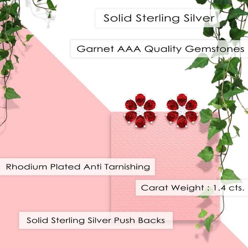Silver Smile - 925 Sterling Silver Flowers Stud Earrings for Women | Attractive Small Gem Shaped Gemstone Studs with Push Backs | Hypoallergenic Earrings for Teen Girls in Saudi Arabia
