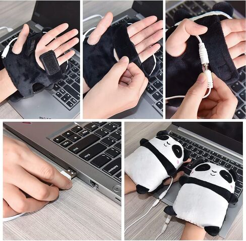 قفازات تدفئة كهربائية تعمل بمنفذ USB لتدفئة اليدين بدون اصابع على شكل باندا لطيفة لتدفئة اليد للمكتب والمنزل والعمل هدايا الشتاء in Kuwait