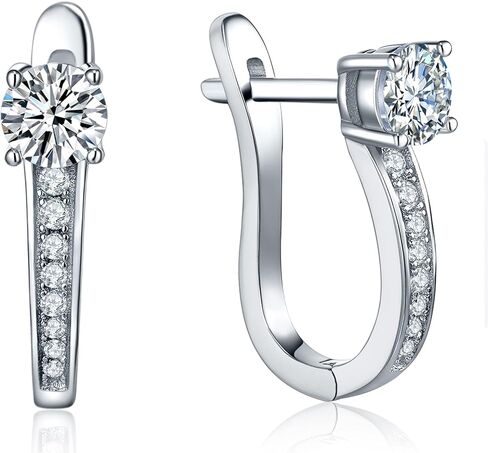 YL Hoop Earrings 925 Sterling Silver U Shaped Halo Huggie Earrings 18K White Gold Plated Birthstones Jewelry for Women in Saudi Arabia