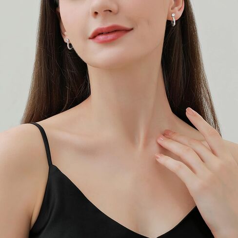 YL Hoop Earrings 925 Sterling Silver U Shaped Halo Huggie Earrings 18K White Gold Plated Birthstones Jewelry for Women in Saudi Arabia