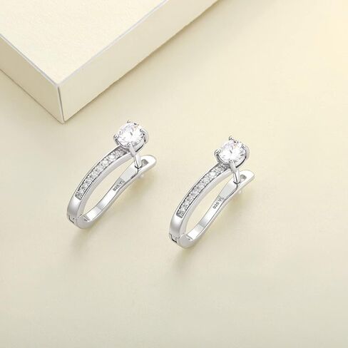 YL Hoop Earrings 925 Sterling Silver U Shaped Halo Huggie Earrings 18K White Gold Plated Birthstones Jewelry for Women in Saudi Arabia