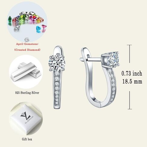 YL Hoop Earrings 925 Sterling Silver U Shaped Halo Huggie Earrings 18K White Gold Plated Birthstones Jewelry for Women in Saudi Arabia