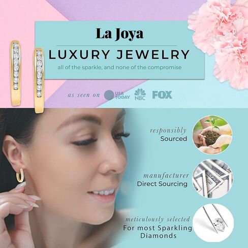 أقراط لا جويا 1/4 قيراط TW مصنوعة في مختبر مرصعة بالألماس | أقراط دائرية من الفضة الإسترليني عيار 925 ومطلية بالذهب والماس صغيرة للنساء in Kuwait