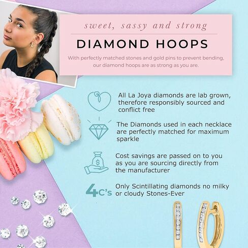 أقراط لا جويا 1/4 قيراط TW مصنوعة في مختبر مرصعة بالألماس | أقراط دائرية من الفضة الإسترليني عيار 925 ومطلية بالذهب والماس صغيرة للنساء in Kuwait