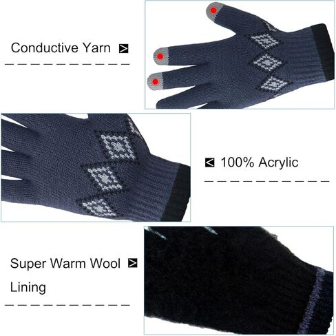 قفازات LETHMIK الشتوية التي تعمل باللمس للرجال قفازات سميكة للرسائل النصية مع بطانة من الصوف الدافئ in Kuwait