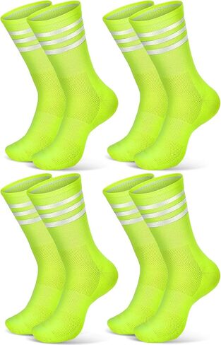Breathffy 4 Pairs Glow in Dark Socks Cycling Socks High Reflective Running Socks Night Safety Socks Compression Athletic Moisture Cycling Socks for Men Women Running Gear for Riding Hiking, Yellow in Saudi Arabia