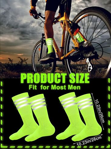 Breathffy 4 Pairs Glow in Dark Socks Cycling Socks High Reflective Running Socks Night Safety Socks Compression Athletic Moisture Cycling Socks for Men Women Running Gear for Riding Hiking, Yellow in Saudi Arabia