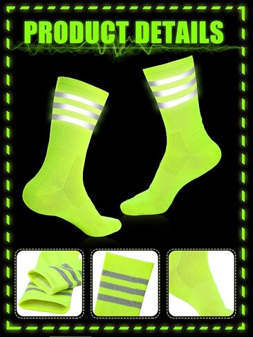 Breathffy 4 Pairs Glow in Dark Socks Cycling Socks High Reflective Running Socks Night Safety Socks Compression Athletic Moisture Cycling Socks for Men Women Running Gear for Riding Hiking, Yellow in Saudi Arabia