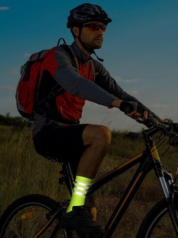 Breathffy 4 Pairs Glow in Dark Socks Cycling Socks High Reflective Running Socks Night Safety Socks Compression Athletic Moisture Cycling Socks for Men Women Running Gear for Riding Hiking, Yellow in Saudi Arabia