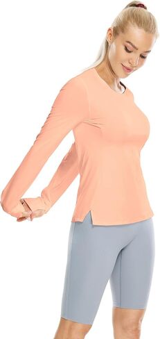 icyzone Women's Long Sleeve Workout Shirts, Athletic Crewneck Yoga Tops, Quick Dry Running T-Shirt with Thumb Holes in Saudi Arabia