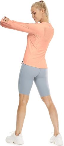 icyzone Women's Long Sleeve Workout Shirts, Athletic Crewneck Yoga Tops, Quick Dry Running T-Shirt with Thumb Holes in Saudi Arabia