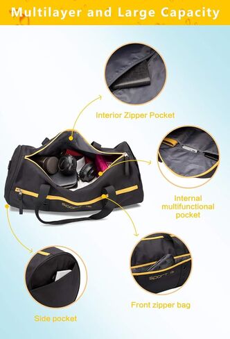 حقيبة رياضية للرجال مع حجرة للأحذية وجيب مبلل، حقيبة سفر من القماش الخشن لعطلات نهاية الأسبوع طوال الليل، حقيبة حمل على حقيبة ظهر من القماش الخشن للرجال للسفر، باللون الأسود in Kuwait