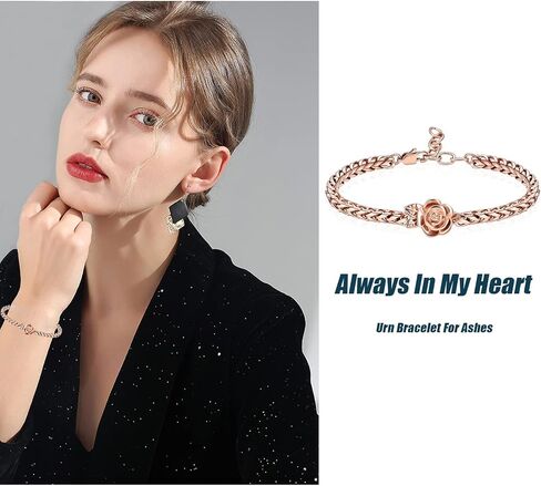 zeqingjw Cremation Jewelry Rose Flower Urn Bracelet for Ashes for Women Adjustable Keepsake Memorial Bracelet Urn Bangle Ashes Holder in Kuwait