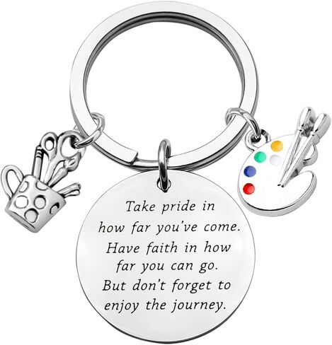 Artist Paint Palette Keychain Artist Inspiration Gift Art Student Grauduation Gift Painter Gifts Paint Brush Keychain Art Palette Charm Take Pride in How Far You Have Come (silver) in Saudi Arabia
