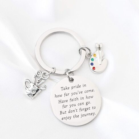 Artist Paint Palette Keychain Artist Inspiration Gift Art Student Grauduation Gift Painter Gifts Paint Brush Keychain Art Palette Charm Take Pride in How Far You Have Come (silver) in Saudi Arabia