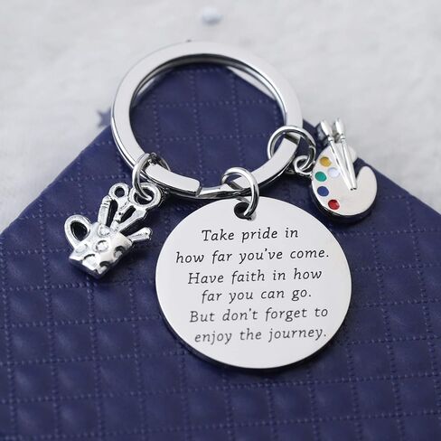 Artist Paint Palette Keychain Artist Inspiration Gift Art Student Grauduation Gift Painter Gifts Paint Brush Keychain Art Palette Charm Take Pride in How Far You Have Come (silver) in Saudi Arabia