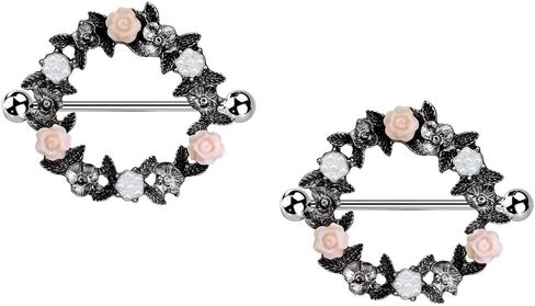 Pierced Owl 14GA 316L Stainless Steel Floral Wreath Nipple Shields, Sold as a Pair in Saudi Arabia