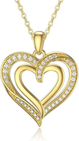 14K Gold Heart Necklace for Women Solid Gold Double Heart Pendant Necklace Love Jewelry Gifts for Wife,Mom,Girlfriend,Mother'Day, 18 Inch in Kuwait
