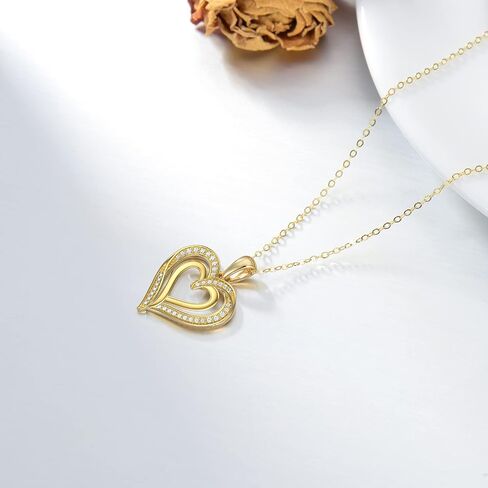 14K Gold Heart Necklace for Women Solid Gold Double Heart Pendant Necklace Love Jewelry Gifts for Wife,Mom,Girlfriend,Mother'Day, 18 Inch in Kuwait