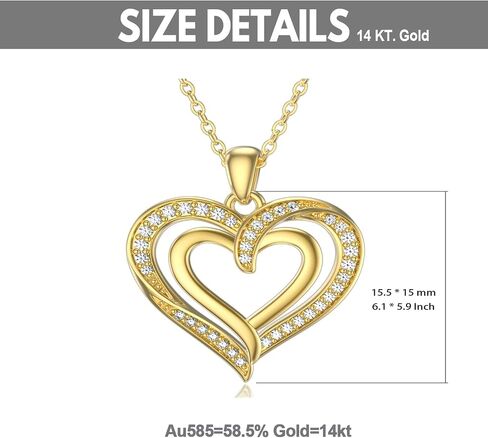 14K Gold Heart Necklace for Women Solid Gold Double Heart Pendant Necklace Love Jewelry Gifts for Wife,Mom,Girlfriend,Mother'Day, 18 Inch in Kuwait