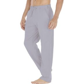 سراويل Durzasvo الرجالية خفيفة الوزن مقاومة للانكماش من الكتان كاجوال صيفية برباط خصر مطاطي من الكتان للشاطئ رمادي فاتح L in Kuwait