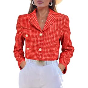 سترة نسائية أنيقة مزدوجة الصدر من MIRACMODA، بأكمام طويلة، معطف قصير من التويد للعمل المكتبي in Kuwait