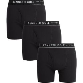 ملابس داخلية للرجال من Kenneth Cole - سراويل داخلية 100% قطن مع حقيبة - 3 قطع سراويل بوكسر كلاسيكية متعددة الأغراض للرجال (S-XL)