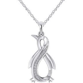 عقد بقلادة على شكل بطريق إنفينيتي من الألماس الطبيعي من بريتي جويلز، سلسلة 18 بوصة من الفضة الإسترليني عيار 925 (0.08 قيراط) (وضوح I1-I2) in Kuwait