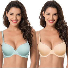 Curve Muse Women's Light Lift Add 1 Cup Push Up Underwire Convertible Tshirt Bra