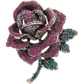 Premium Rose Flower Brooch for Women Girls Red Blue Rhinestone Crystal Rose Brooch Big Flower Lapel Pin Clothing Hat Bag Accessories Wedding Valentine's Day Christmas Jewelry Gifts in Saudi Arabia