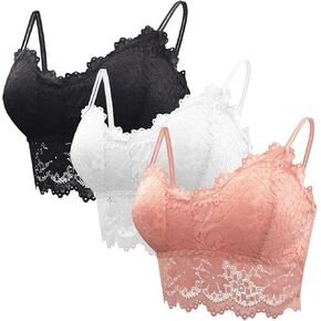 Lace Bandeau Bras with Strap Sunflower Wrapped Bralettes Deep V Neck Padded Sports Bra Bralette for Women Multipack