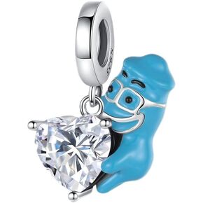 Family Heart Charm 925 Sterling Silver Bead for Charm Bracelets and Necklaces with 5A Cubic Zirconia, Birthday Mothers Day Jewelry Gifts Women Girls