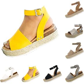 DevilAngel Women's Topic Open Toe Buckle Ankle Strap Espadrilles Flatform Synthetic Summer Casual Wedges Sandals in Saudi Arabia