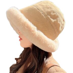 الشتاء فروي الفراء دلو رقيق المرأة الدافئة الصوف الجاموس منقوشة القبعات in Kuwait