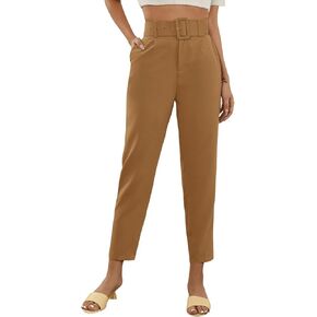 SweatyRocks Women's High Waist Suit Pants Belted Crop Pencil Pants with Pockets