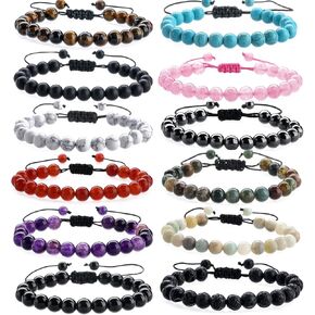 srobenz 12 قطعة 8mm الأحجار الكريمة أساور قابلة للتعديل مجموعة للرجال النساء للجنسين مطرز شفاء عين النمر جمشت الطاقة الطاقة قابل للتعديل أساور مرنة مجوهرات in Kuwait