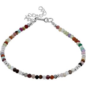 Silvershake 2MM صغيرتي الأحجار الكريمة الطبيعية حبة 925 الفضة الاسترليني الحد الأدنى 6.5 إلى 7.5 بوصة قابل للتعديل سوار جوهرة المجوهرات للنساء أو المراهقين in Kuwait