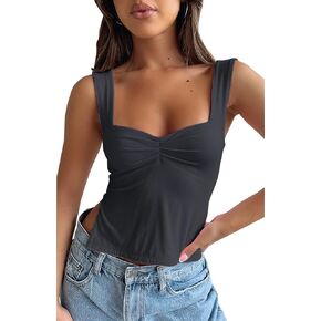 KIGRAD Women’s Y2K Strappy Sweetheart Skinny Crop Tank Top Sleeveless Backless Pleated Bustier Slits Vest Cami 2023