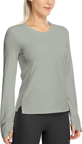 icyzone Women's Long Sleeve Workout Shirts, Athletic Crewneck Yoga Tops, Quick Dry Running T-Shirt with Thumb Holes in Saudi Arabia