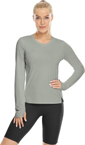 icyzone Women's Long Sleeve Workout Shirts, Athletic Crewneck Yoga Tops, Quick Dry Running T-Shirt with Thumb Holes in Saudi Arabia