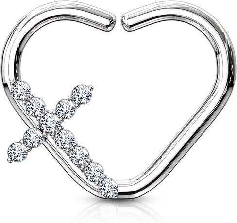 16g Platinum & Gold Plated Heart w/CZ Cross Daith & Cartilage Hoop Earring in Saudi Arabia