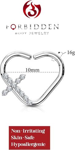 16g Platinum & Gold Plated Heart w/CZ Cross Daith & Cartilage Hoop Earring in Saudi Arabia