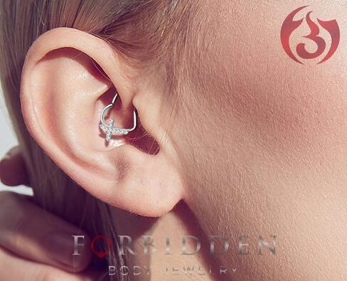 16g Platinum & Gold Plated Heart w/CZ Cross Daith & Cartilage Hoop Earring in Saudi Arabia