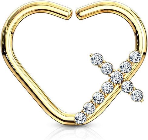 16g Platinum & Gold Plated Heart w/CZ Cross Daith & Cartilage Hoop Earring in Saudi Arabia