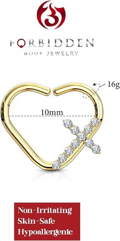 16g Platinum & Gold Plated Heart w/CZ Cross Daith & Cartilage Hoop Earring in Saudi Arabia