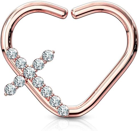 16g Platinum & Gold Plated Heart w/CZ Cross Daith & Cartilage Hoop Earring in Saudi Arabia