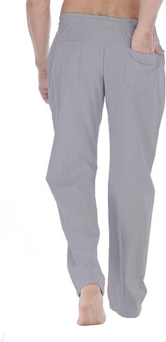 سراويل Durzasvo الرجالية خفيفة الوزن مقاومة للانكماش من الكتان كاجوال صيفية برباط خصر مطاطي من الكتان للشاطئ رمادي فاتح L in Kuwait